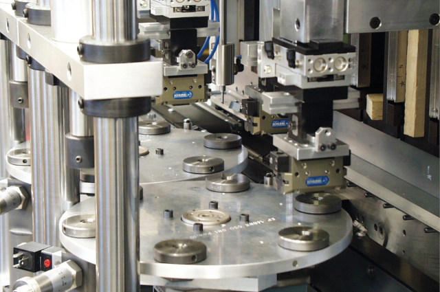 A detail of an assembly line for ABS valve assembly